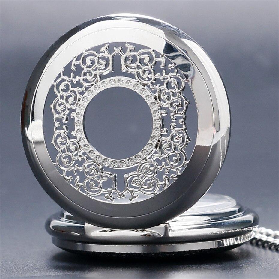 Women's Vintage Quartz Half Hunter Pocket Watch - Aura Silver - Pocket Watch Net