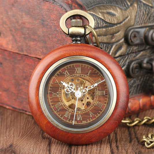 Wood Automatic Open Face Pocket Watch  - Brownie