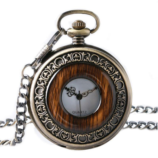 Wood Mechanical Half Hunter Pocket Watch - Woodie - Pocket Watch Net