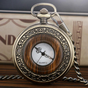 Wood Mechanical Half Hunter Pocket Watch - Woodie - Pocket Watch Net