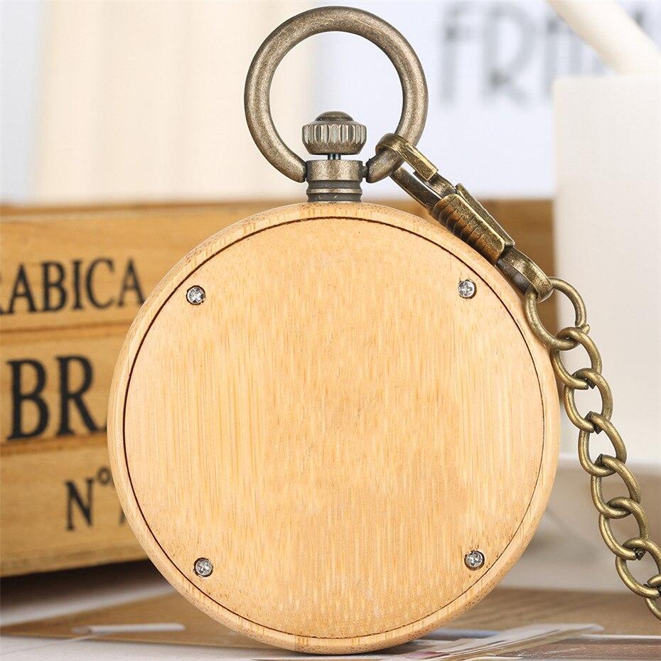 Wood Open Face Quartz Pocket Watch - Deer Wood - Pocket Watch Net