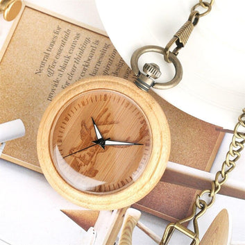 Wood Open Face Quartz Pocket Watch - Deer Wood