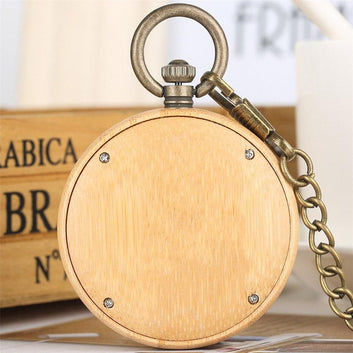 Wood Quartz Open Face Pocket Watch - Horse