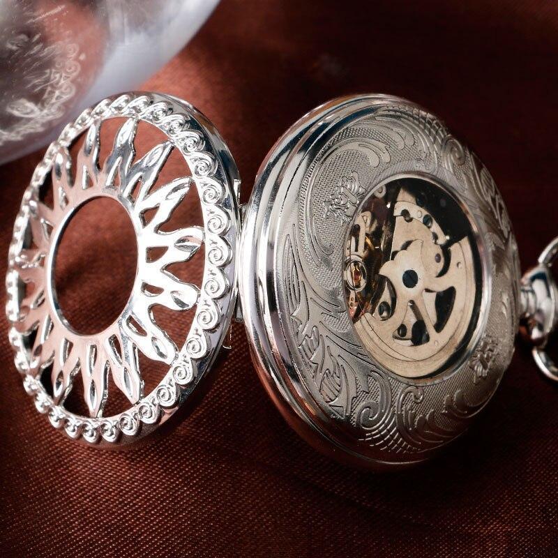 Automatic Half Hunter Pocket Watch - Silver Sun - Pocket Watch Net