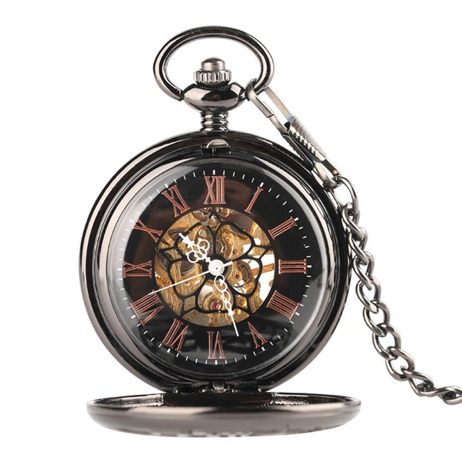 Black Mechanical Steampunk Half Hunter Pocket Watch - Gears Star - Pocket Watch Net