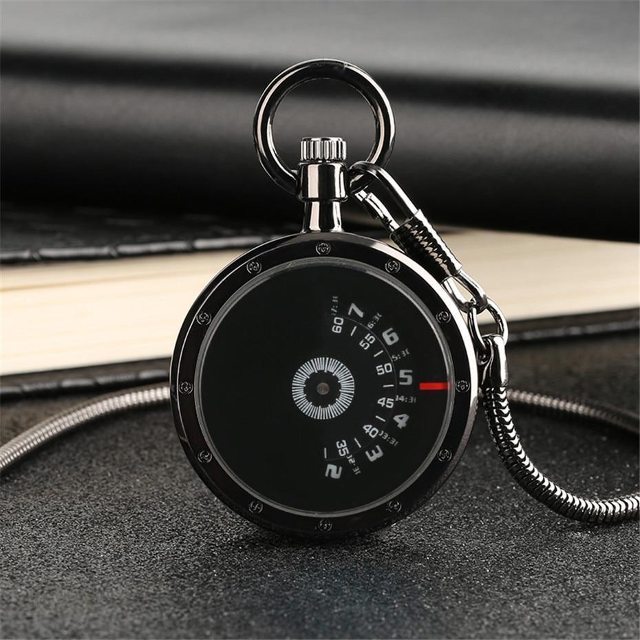Black Modern Open Face Pocket Watch Time Capsule