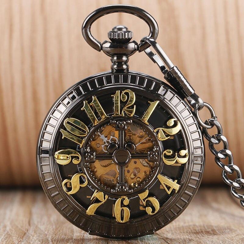 Black Steampunk Automatic Pocket Watch -  Gothica - Pocket Watch Net