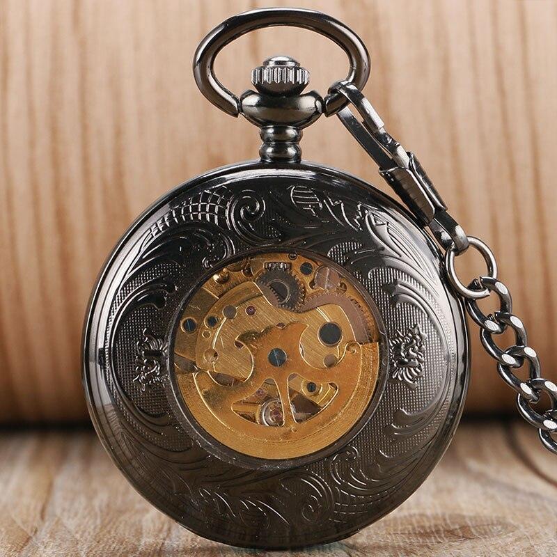 Black Steampunk Automatic Pocket Watch -  Gothica - Pocket Watch Net