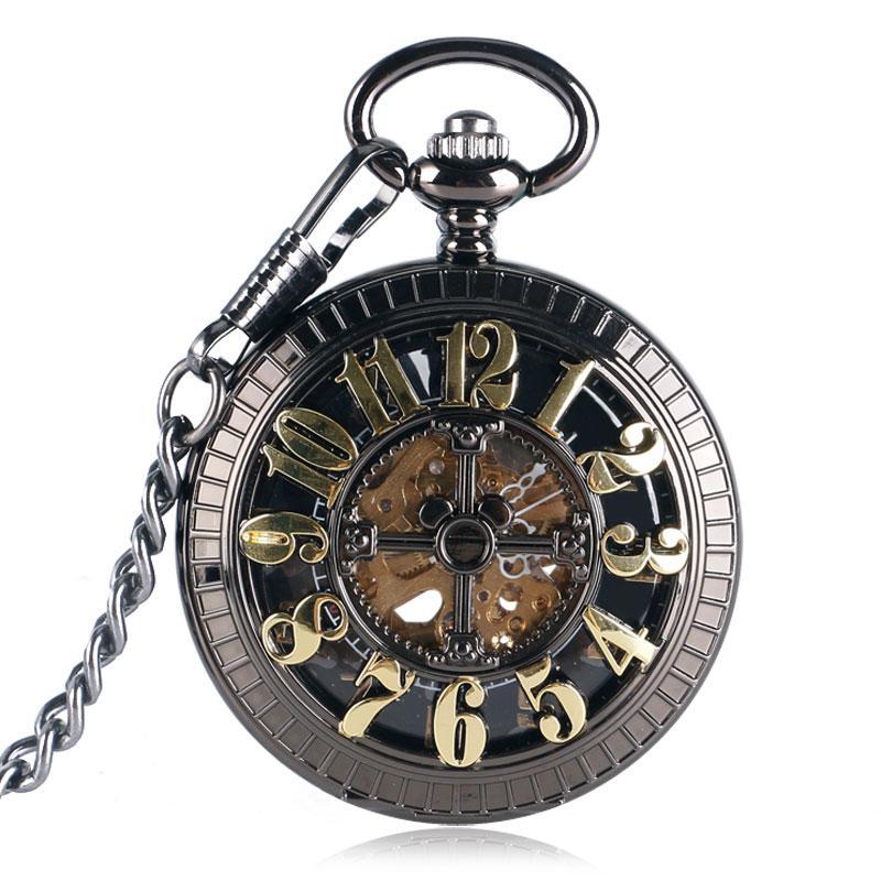 Black Steampunk Automatic Pocket Watch -  Gothica - Pocket Watch Net