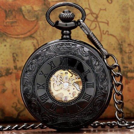 Black Vintage Mechanical Pocket Watch - Johnson's Classy - Pocket Watch Net