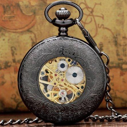 Black Vintage Mechanical Pocket Watch - Johnson's Classy - Pocket Watch Net