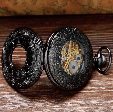 Black Vintage Mechanical Pocket Watch - Johnson's Classy - Pocket Watch Net