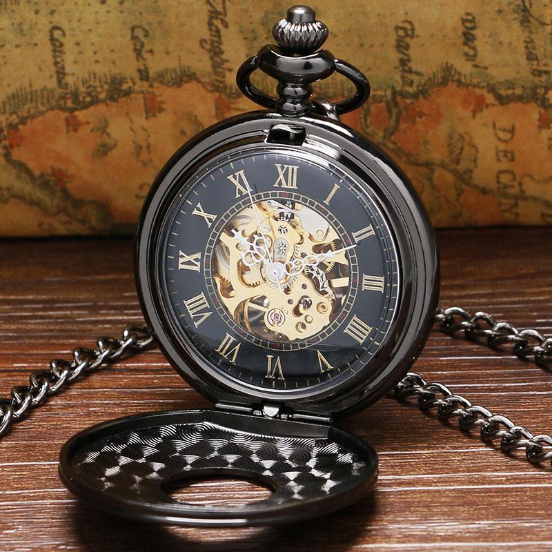 Black Vintage Mechanical Pocket Watch - Johnson's Classy - Pocket Watch Net