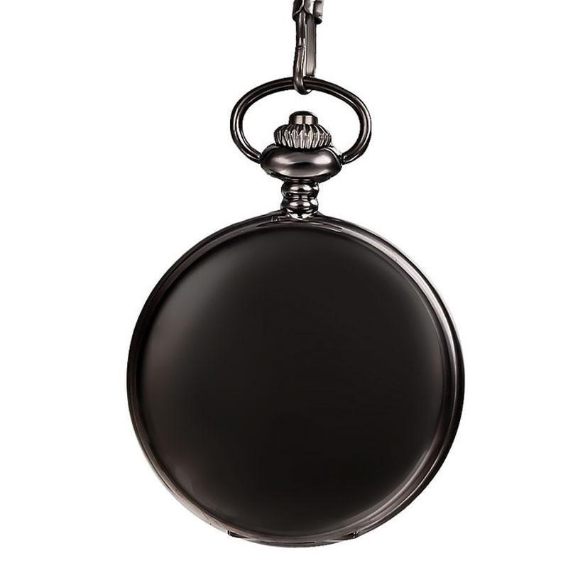 Black Vintage Quartz Full Hunter Pocket Watch Flat Black