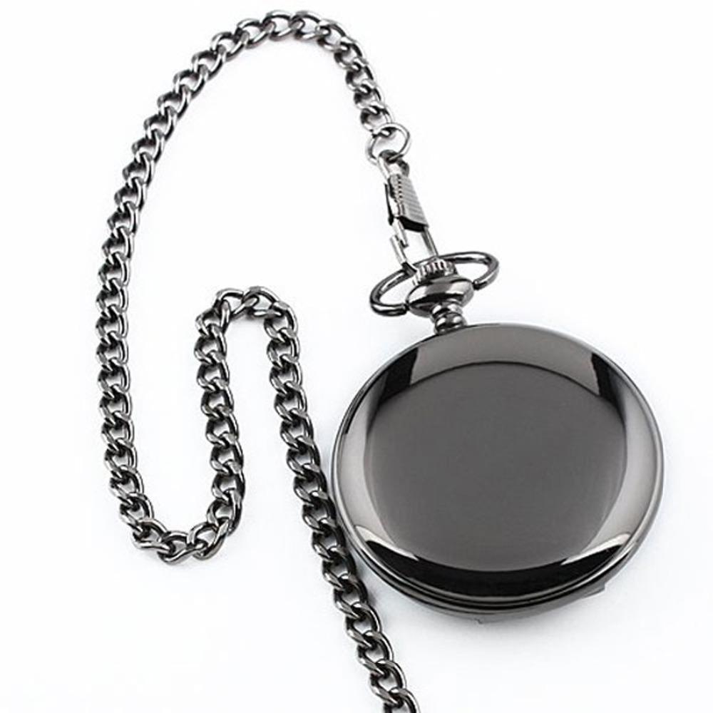 Black Vintage Quartz Full Hunter Pocket Watch - Flat Black - Pocket Watch Net