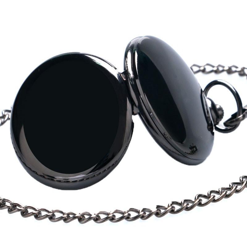 Black Vintage Quartz Full Hunter Pocket Watch - Flat Black - Pocket Watch Net