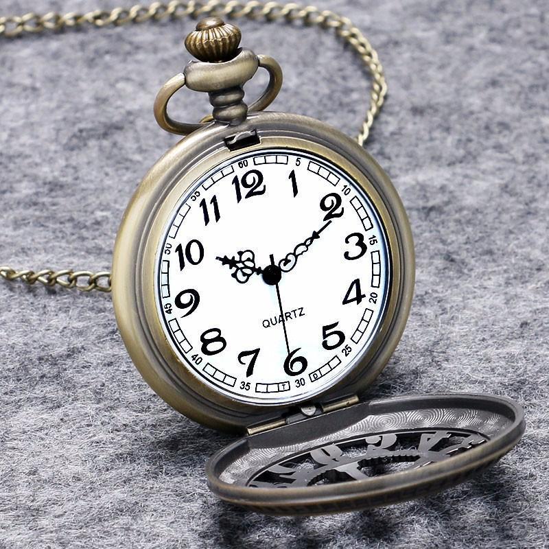 Bronze Half Hunter Quartz Pocket Watch - Gothic Cross - Pocket Watch Net