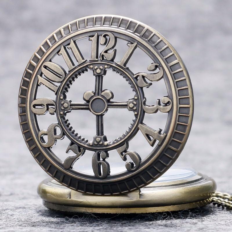 Bronze Half Hunter Quartz Pocket Watch - Gothic Cross - Pocket Watch Net