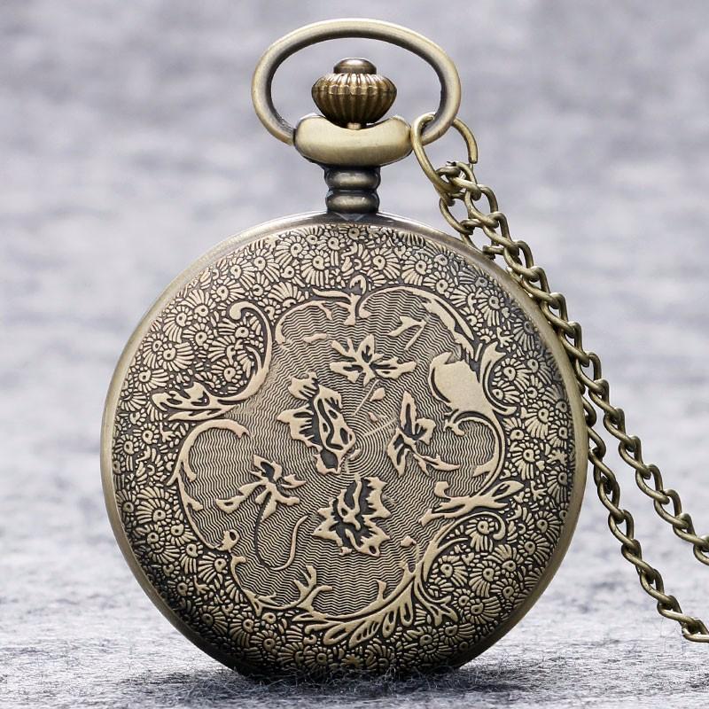 Bronze Half Hunter Quartz Pocket Watch - Gothic Cross - Pocket Watch Net