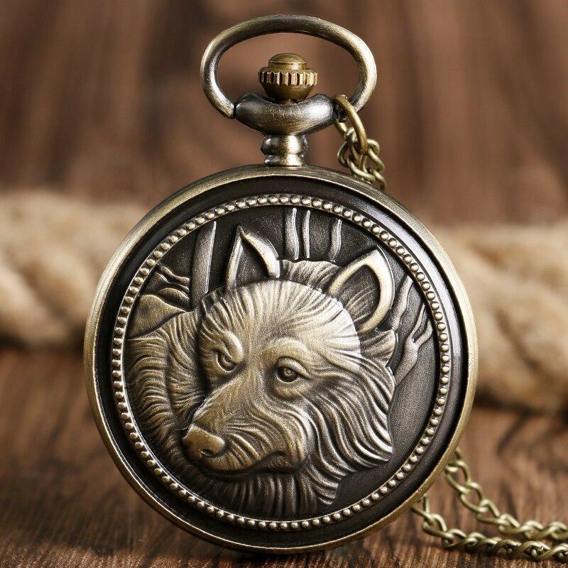 Bronze Quartz Full Hunter Pocket Watch - American Wolf - Pocket Watch Net