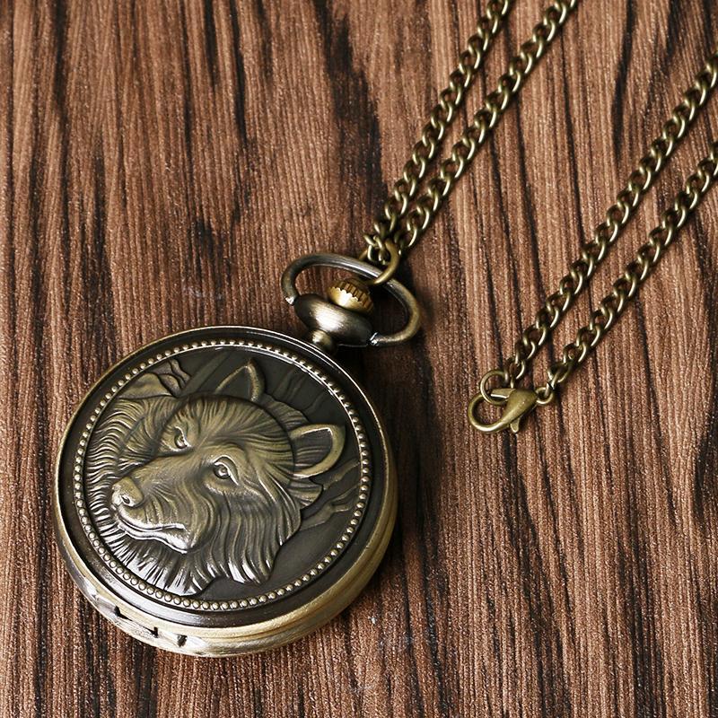 Bronze Quartz Full Hunter Pocket Watch - American Wolf - Pocket Watch Net