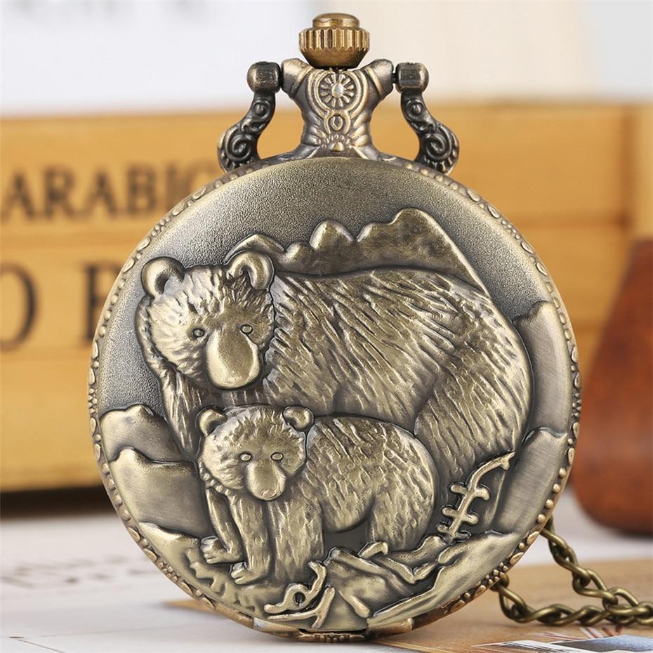 Bronze Quartz Full Hunter Pocket Watch - Grizzly - Pocket Watch Net