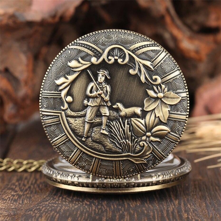 Bronze Quartz full Hunter Pocket Watch - Hunting Scene - Pocket Watch Net