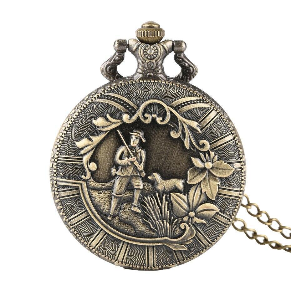 Bronze Quartz full Hunter Pocket Watch - Hunting Scene - Pocket Watch Net