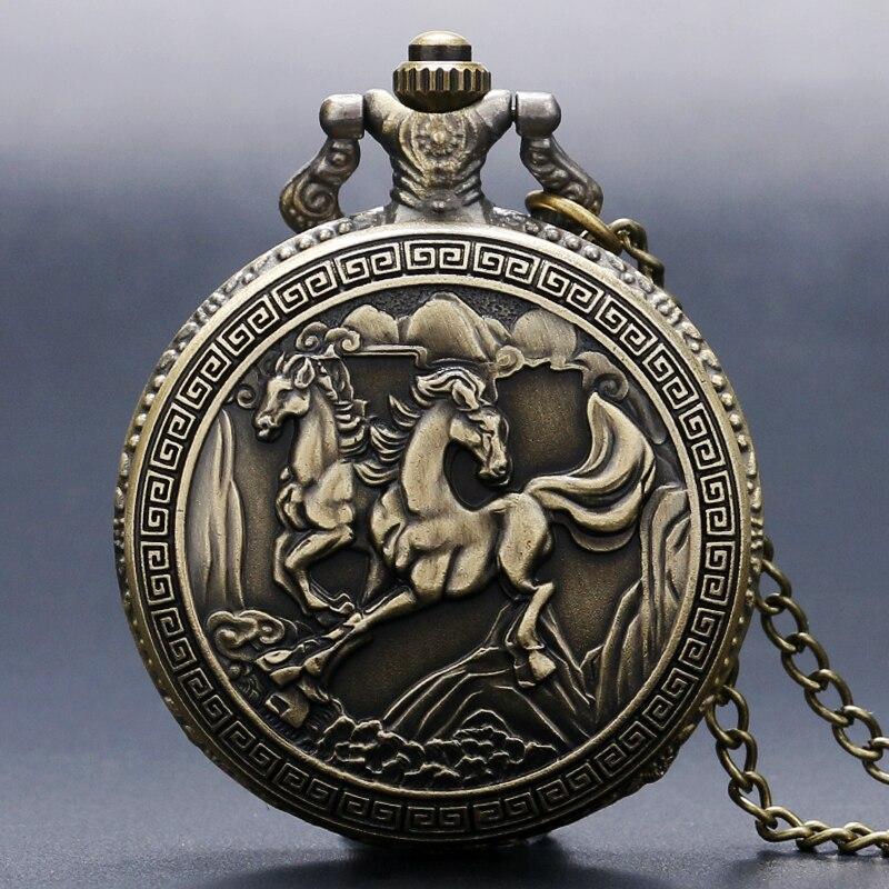 Bronze Quartz Full Hunter Pocket Watch - Pegasus - Pocket Watch Net