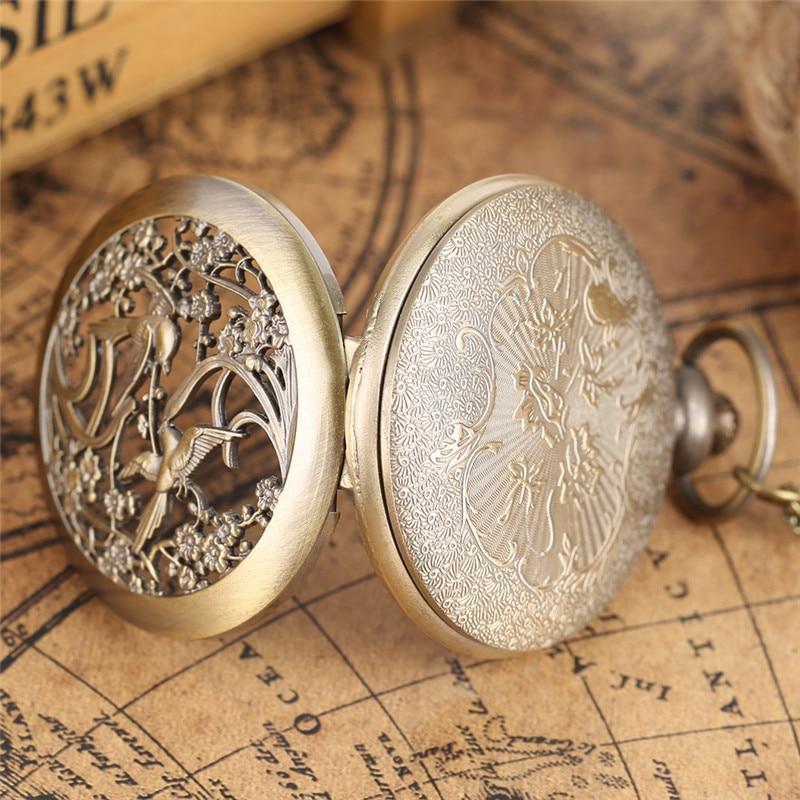 Bronze Quartz Full Hunter Pocket Watch  - Talkative magpies - Pocket Watch Net