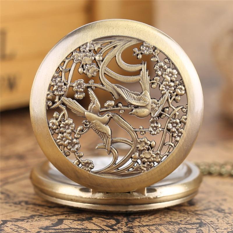 Bronze Quartz Full Hunter Pocket Watch  - Talkative magpies - Pocket Watch Net