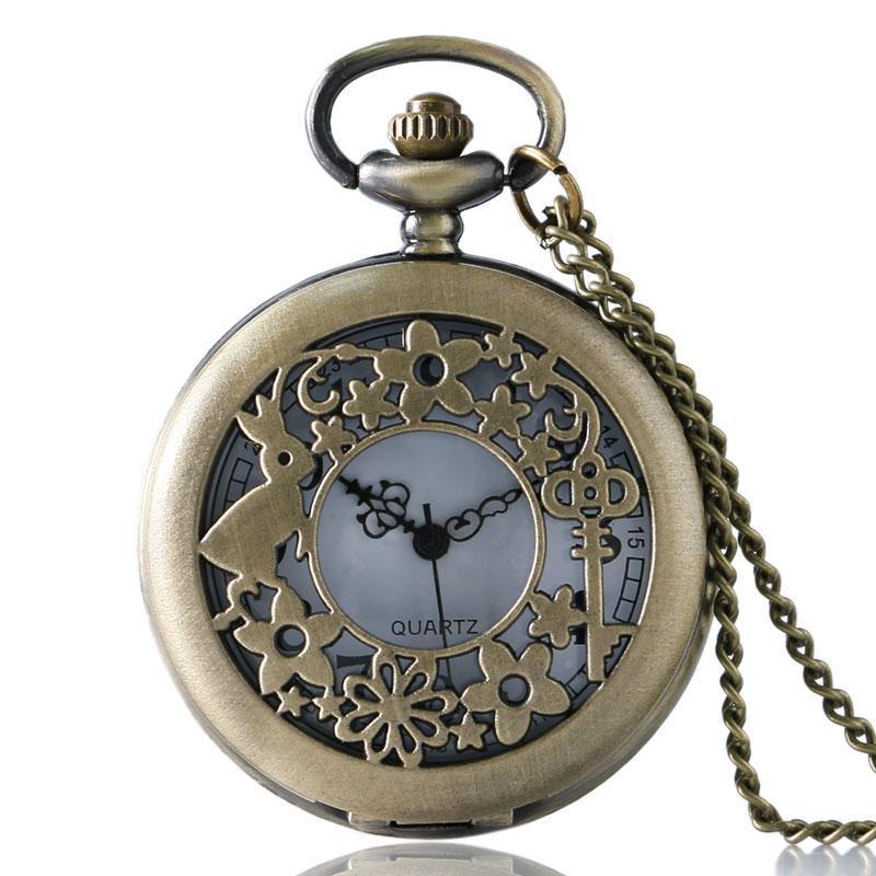 Bronze Quartz Half Hunter Pocket Watch - Alice's Rabbit - Pocket Watch Net