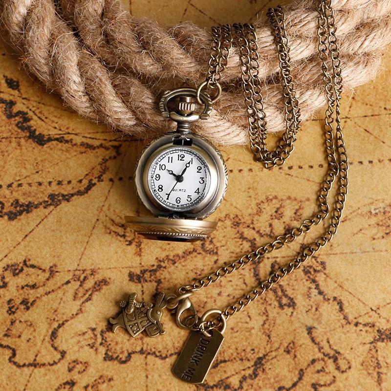 Bronze Quartz Open Face Pendant Watch - Drink Me - Pocket Watch Net