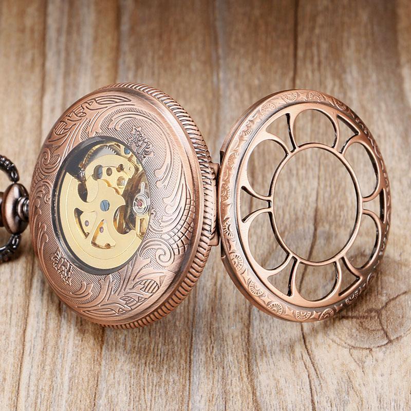 Copper Automatic Half Hunter Pocket Watch - Copper Flower - Pocket Watch Net