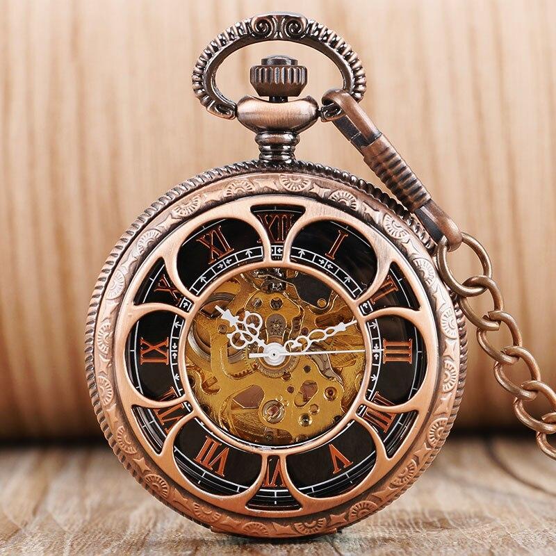 Copper Automatic Half Hunter Pocket Watch - Copper Flower - Pocket Watch Net