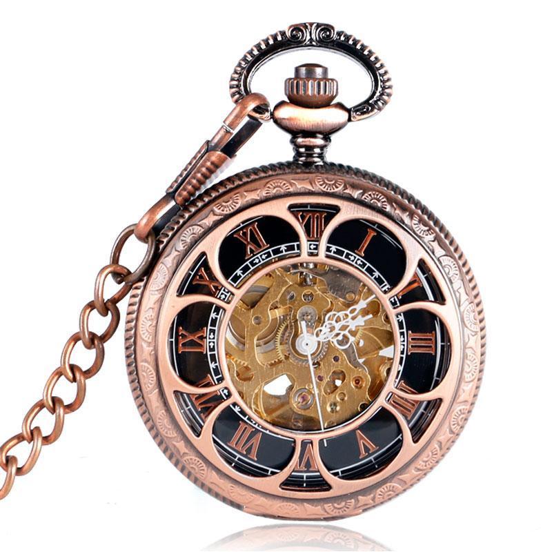 Copper Automatic Half Hunter Pocket Watch - Copper Flower - Pocket Watch Net