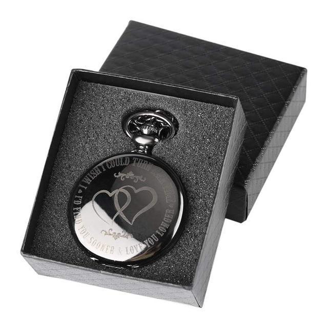 Engraving Full Hunter Quartz Pocket Watch - Black Flame - Pocket Watch Net