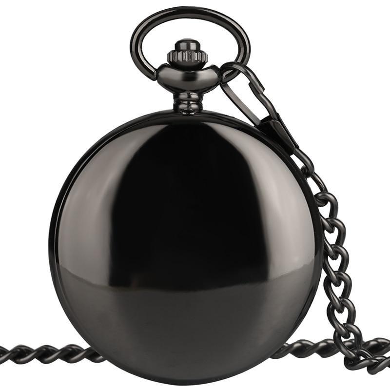 Engraving Full Hunter Quartz Pocket Watch - Black Flame - Pocket Watch Net