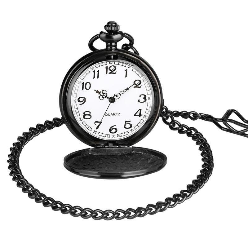 Engraving Full Hunter Quartz Pocket Watch - Black Flame - Pocket Watch Net