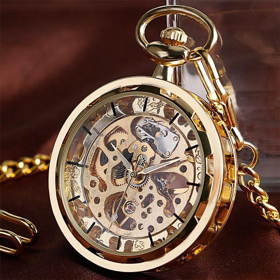 Gold Mechanical Skeleton Pocket Watch - Belphegor - Pocket Watch Net
