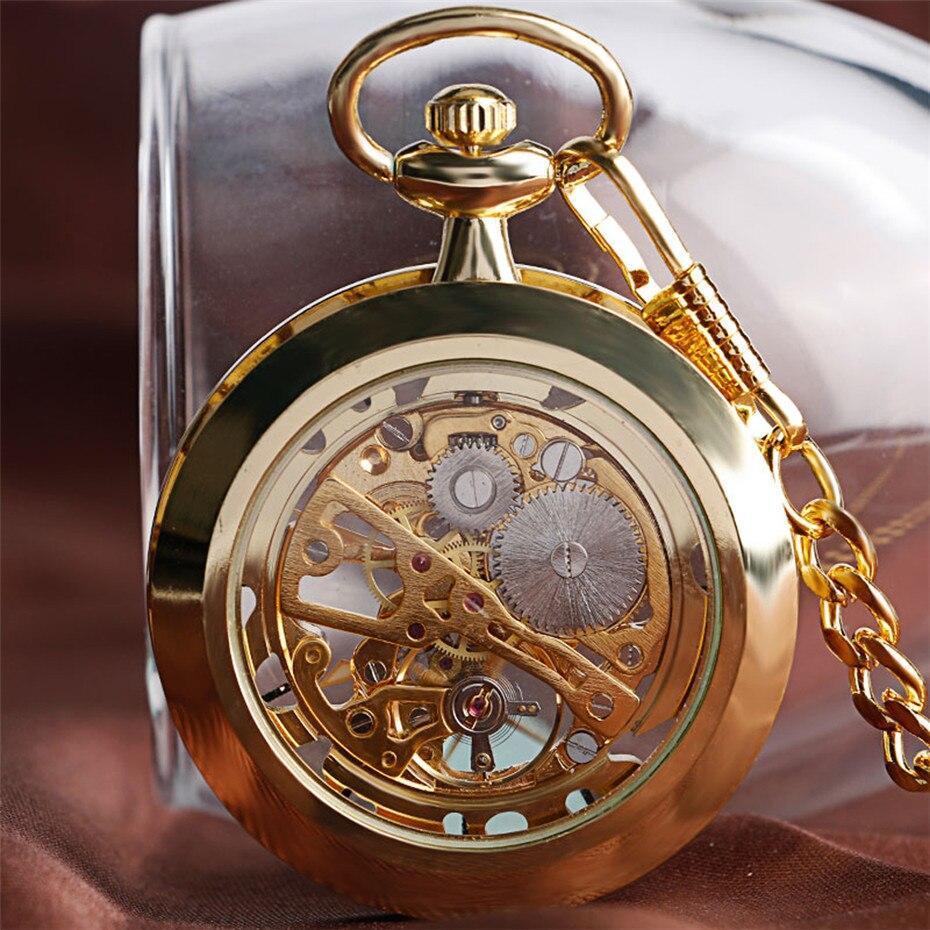 Gold Mechanical Skeleton Pocket Watch Belphegor