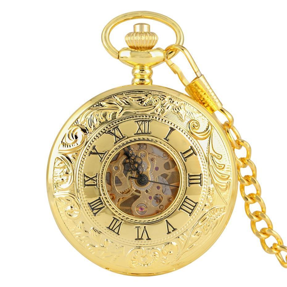 Gold Mechanical Vintage Pocket Watch - Golden Wings - Pocket Watch Net