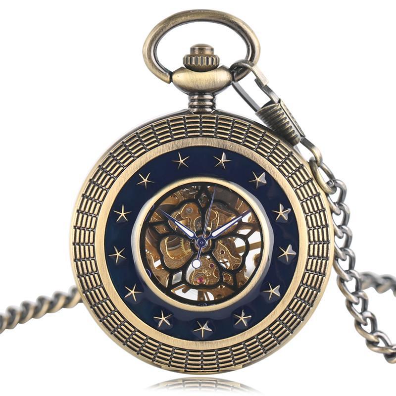 Men's Mechanical Half Hunter Pocket Watch - Golden Stars - Pocket Watch Net