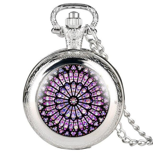 Modern Quartz Full Hunter Pocket Watch - Hypnotic Stained Glass - Pocket Watch Net