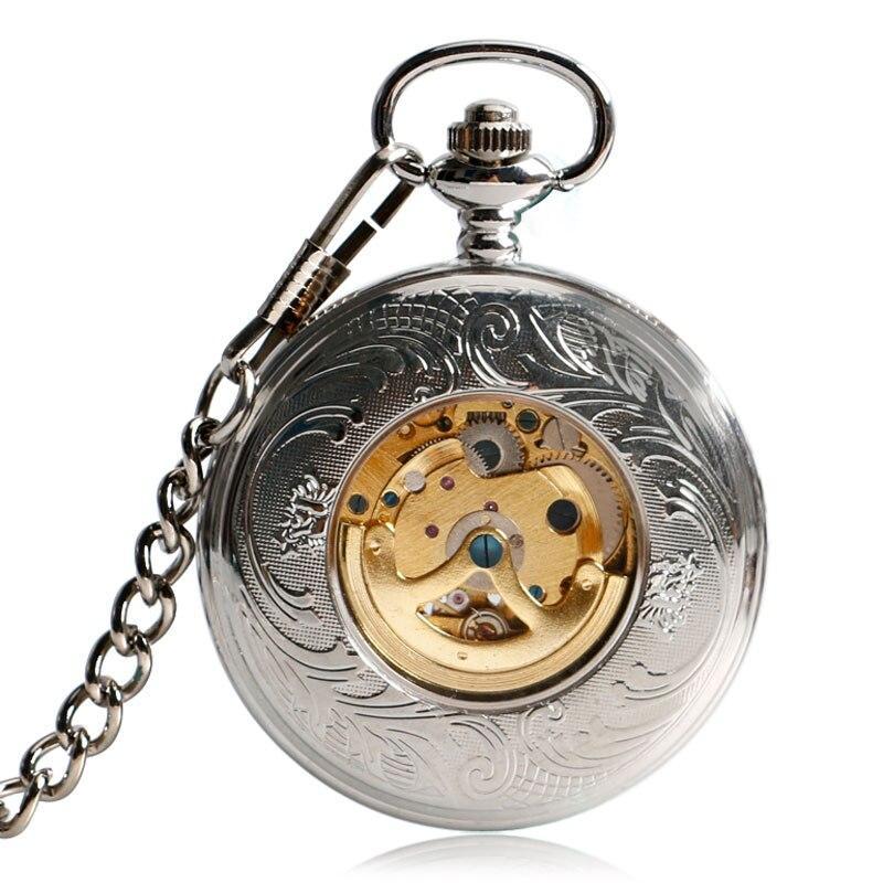 Silver Automatic Half Hunter Pocket Watch - Wings of Fortune - Pocket Watch Net