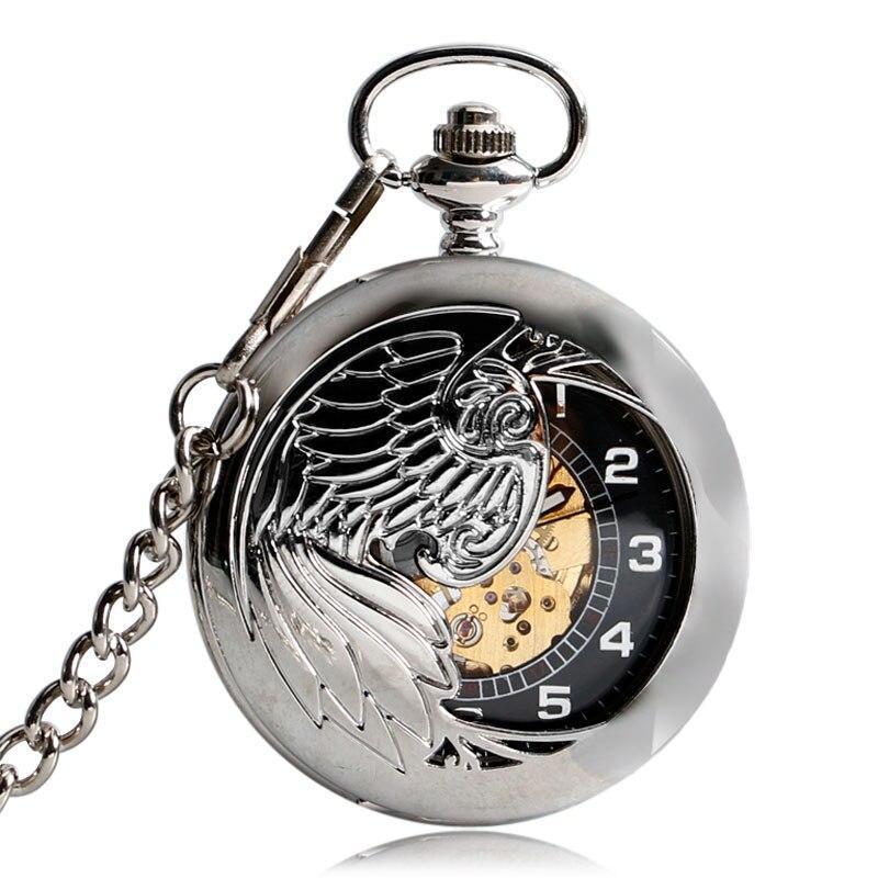 Silver Automatic Half Hunter Pocket Watch - Wings of Fortune - Pocket Watch Net