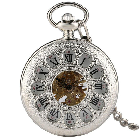 Silver Mechanical Half Hunter Pocket Watch - Medieval Stained Glass