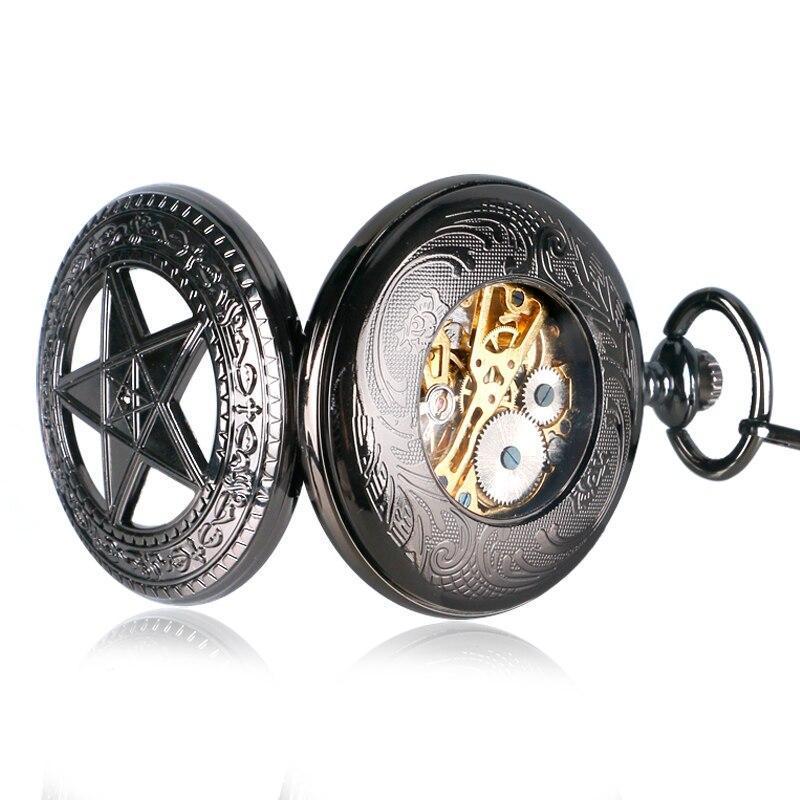 Steampunk Mechanical Full Hunter Pocket Watch - Black Star - Pocket Watch Net