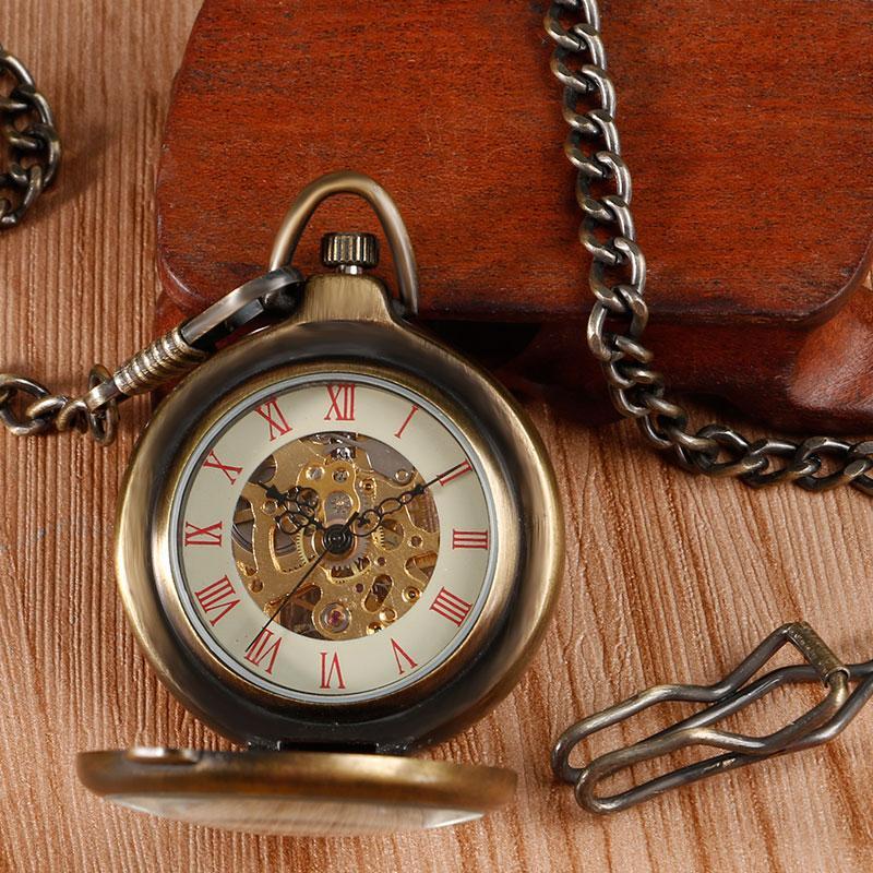 Vintage Open Face Mechanical Pocket Watch - Skeleton Magnifier - Pocket Watch Net