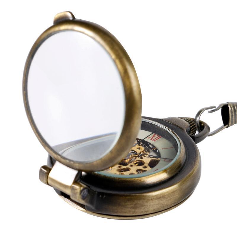 Vintage Open Face Mechanical Pocket Watch - Skeleton Magnifier - Pocket Watch Net